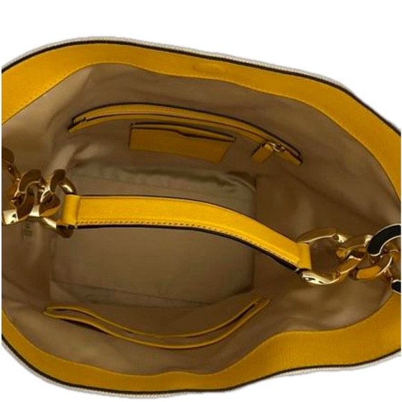 Calvin Klein Large Beige Canvas and Yellow Faux Leather Trim Shoulder Bag - Picture 5 of 5